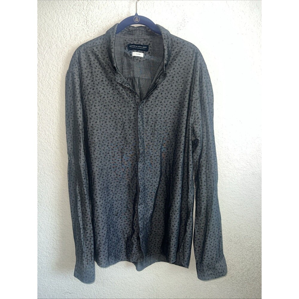 Jack Jones floral shirt Premium XL Gray Hidden Button Work Date club LS